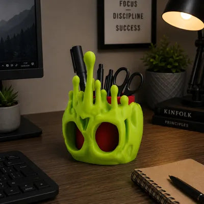 Mehrfarbiger Giftapfel-Totenkopf-Stifthalter in Scarlet Red und Bright Green – Ansicht 2