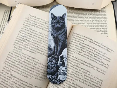 Gotisches Lesezeichen mit schwarzer Katze und Totenkopf – Ansicht 2