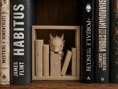 Drachen-Buchnische mit Drache auf einem Stapel alter Bücher – Ansicht 2