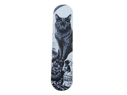 Gotisches Lesezeichen mit schwarzer Katze und Totenkopf