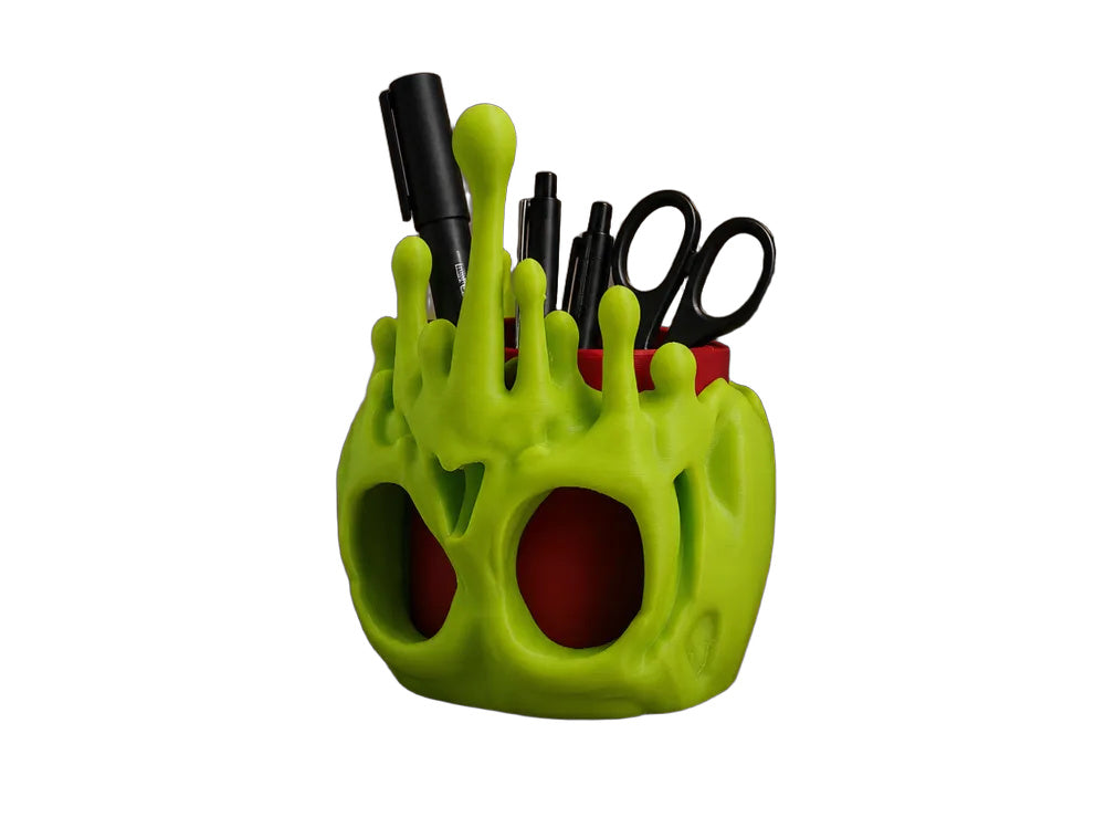 Mehrfarbiger Giftapfel-Totenkopf-Stifthalter in Scarlet Red und Bright Green