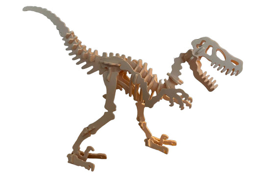 Beigefarbenes Velociraptor-3D-Puzzle als zusammengebautes Modell