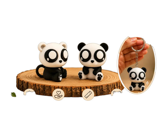 Zwei flexible, gelenkige Panda-Schlüsselanhänger aus PLA