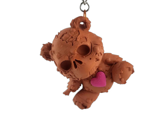 Mehrfarbiger PLA-Schlüsselanhänger mit Teddy-Schädel-Motiv in Cocoa Brown und Pink