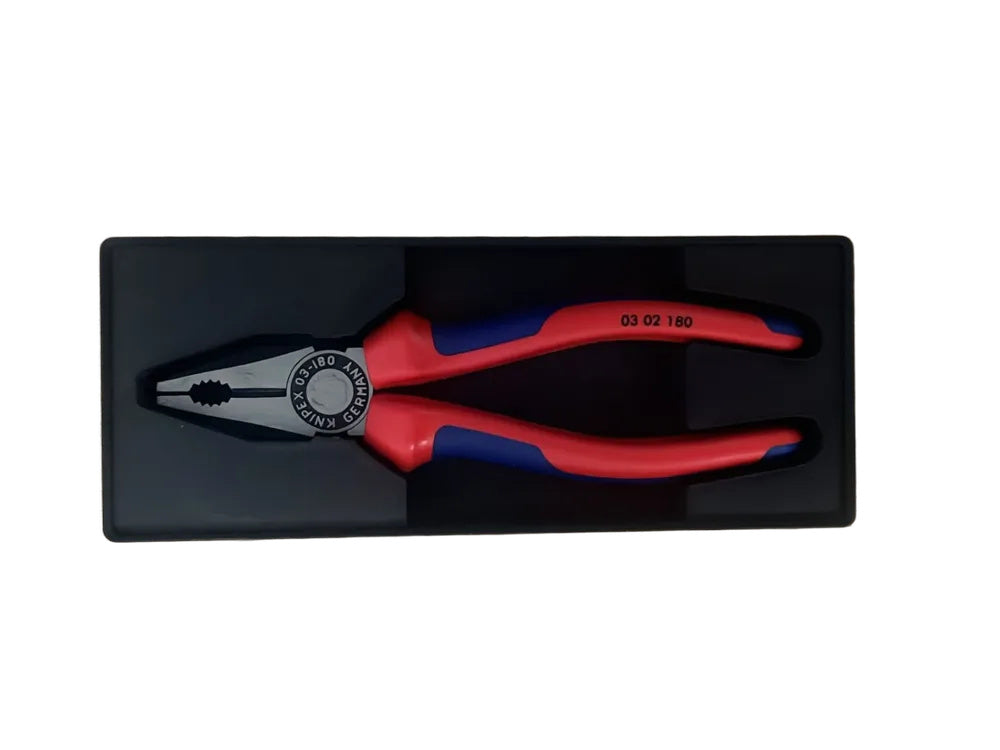Schwarze Gridfinity-Aufbewahrungsbox für eine Knipex 03 02 180 Kombizange
