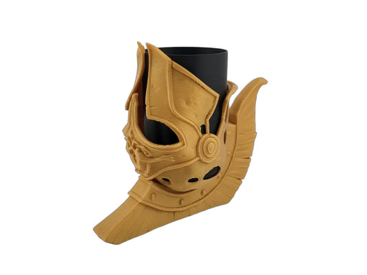 Helm-inspirierter Stifthalter in Schwarz und Gold