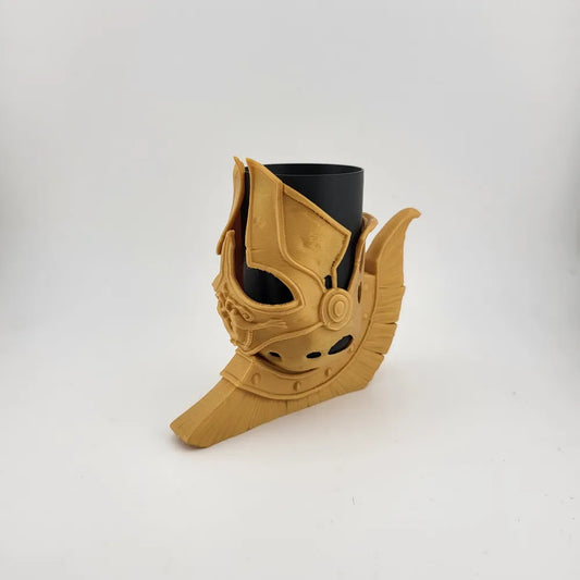 Helm-inspirierter Stifthalter in Schwarz und Gold – Ansicht 2