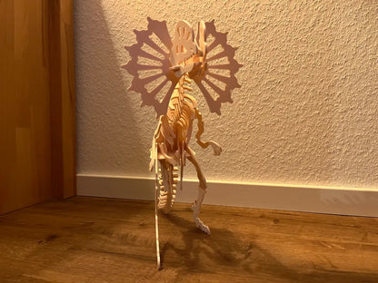 Beigefarbenes Dilophosaurus-3D-Puzzle in Dinosaurierform – Ansicht 2
