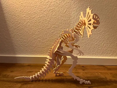 Beigefarbenes Dilophosaurus-3D-Puzzle in Dinosaurierform – Ansicht 5