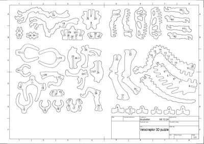 Beigefarbenes Velociraptor-3D-Puzzle als zusammengebautes Modell – Ansicht 7