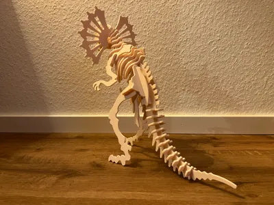 Beigefarbenes Dilophosaurus-3D-Puzzle in Dinosaurierform – Ansicht 8