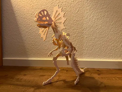 Beigefarbenes Dilophosaurus-3D-Puzzle in Dinosaurierform – Ansicht 9