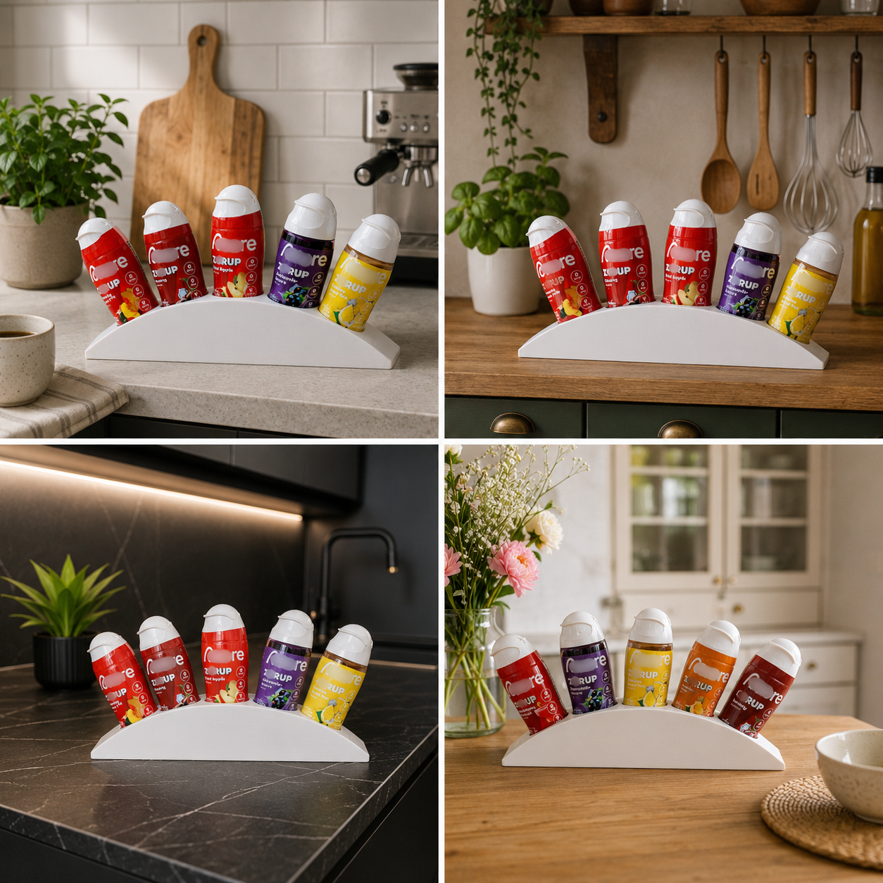 MORE Zerup Halter für 4–9 Flaschen – Moderner Sirup Organizer für MORE Zerup Fläschchen – Getränkehalter & Küchen Organizer – 3D Gedruckt – Minimalistisches Design für Küche & Coffee Bar