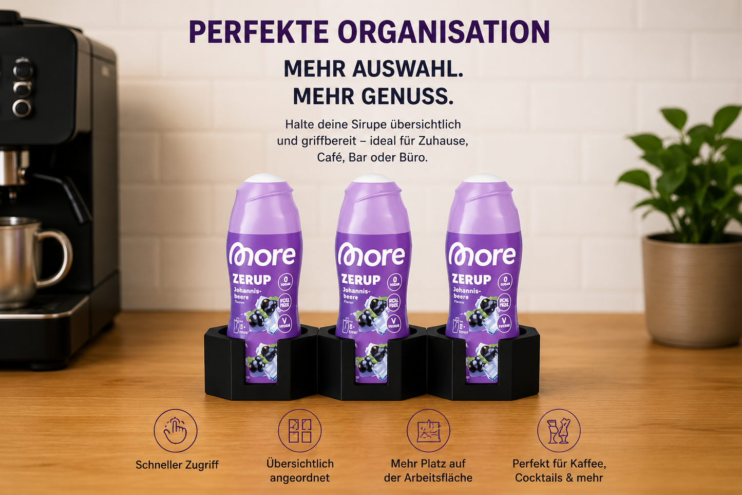Siruphalter 2er Set für More Zerup Flaschen – 3D-gedruckter Flaschenhalter für je 3 Flaschen – Organizer für Getränkesirup, Kaffeesirup & Zerup