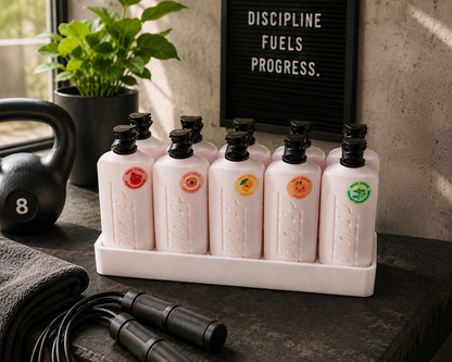 Halter für 10 Flaschen HOLY Sirup  – Moderner Organizer & Aufbewahrung für Getränkesirup – Passend für HOLY Sirup Flaschen – Küchen Organizer für Kaffee Bar, Gaming Setup & Fitness Ecke – Weiß