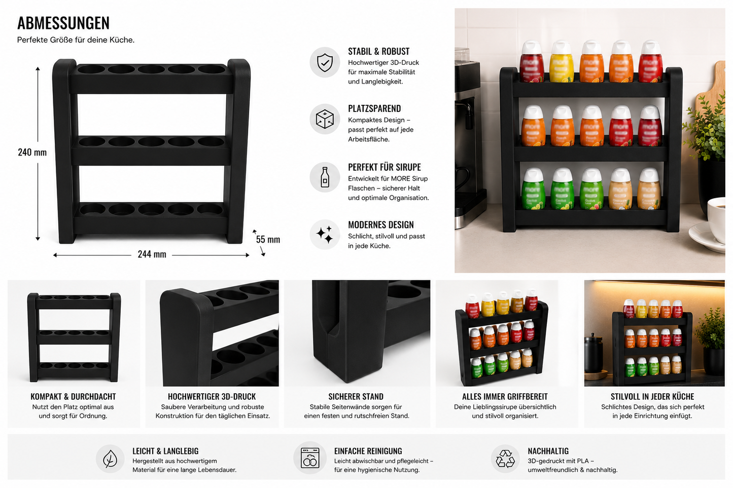 Sirupständer für Flaschen – Kompatibel mit More Nutrition Zerups & ESN-Sirupflaschen – Küchen- & Bar-Organisation, robustes Design