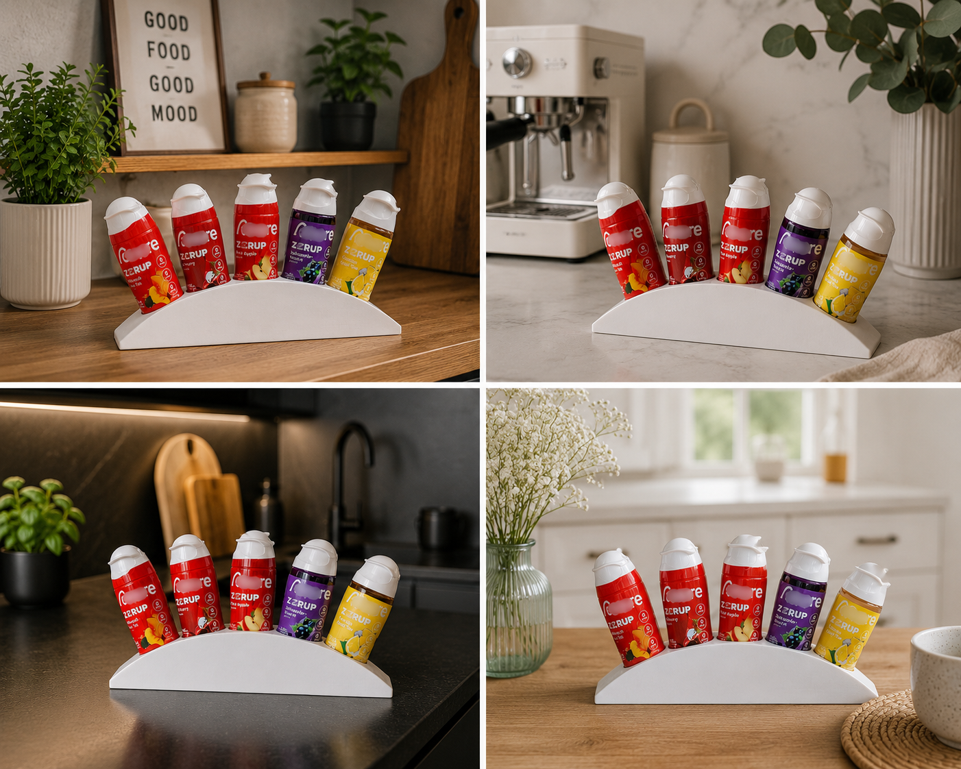 MORE Zerup Halter für 4–9 Flaschen – Moderner Sirup Organizer für MORE Zerup Fläschchen – Getränkehalter & Küchen Organizer – 3D Gedruckt – Minimalistisches Design für Küche & Coffee Bar