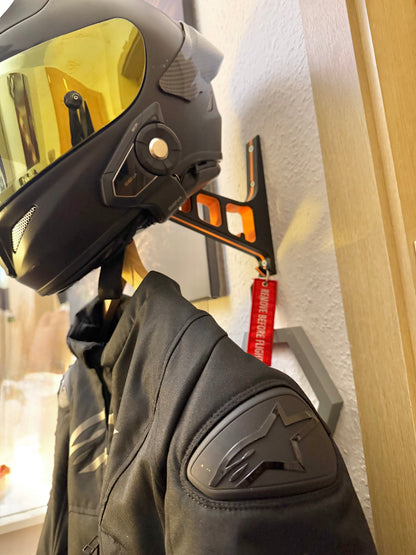 Helmhalter Wandhalterung für Motorradhelm – mit Kleiderbügel-Halterung & Schlüsselhaken – Tragkraft bis 10 kg