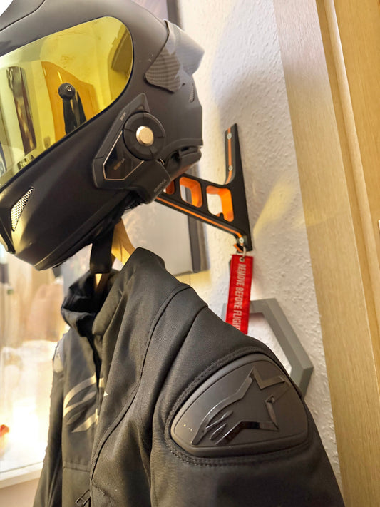 Helmhalter Wandhalterung für Motorradhelm – mit Kleiderbügel-Halterung & Schlüsselhaken – Tragkraft bis 10 kg