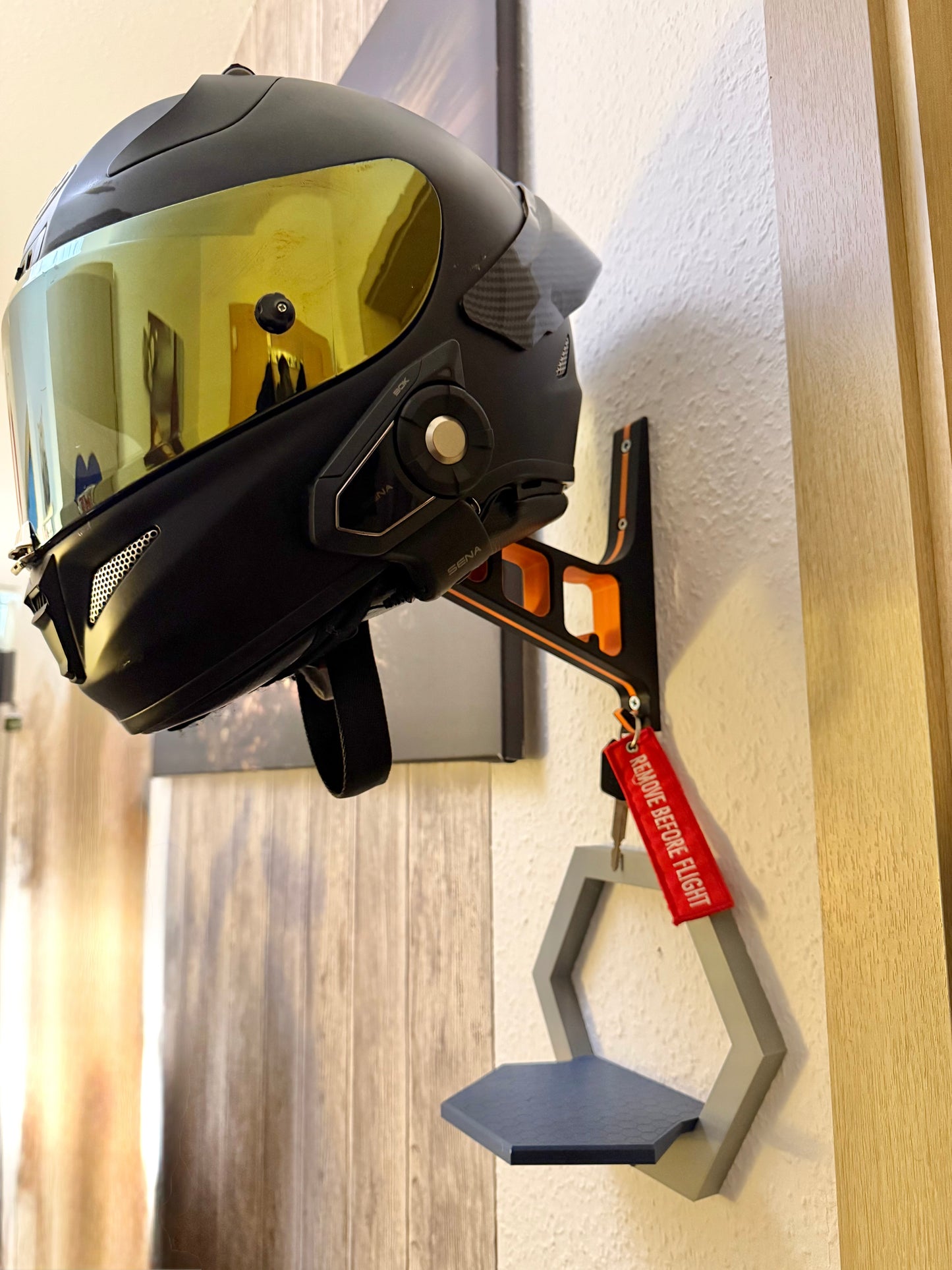 Helmhalter Wandhalterung für Motorradhelm – mit Kleiderbügel-Halterung & Schlüsselhaken – Tragkraft bis 10 kg