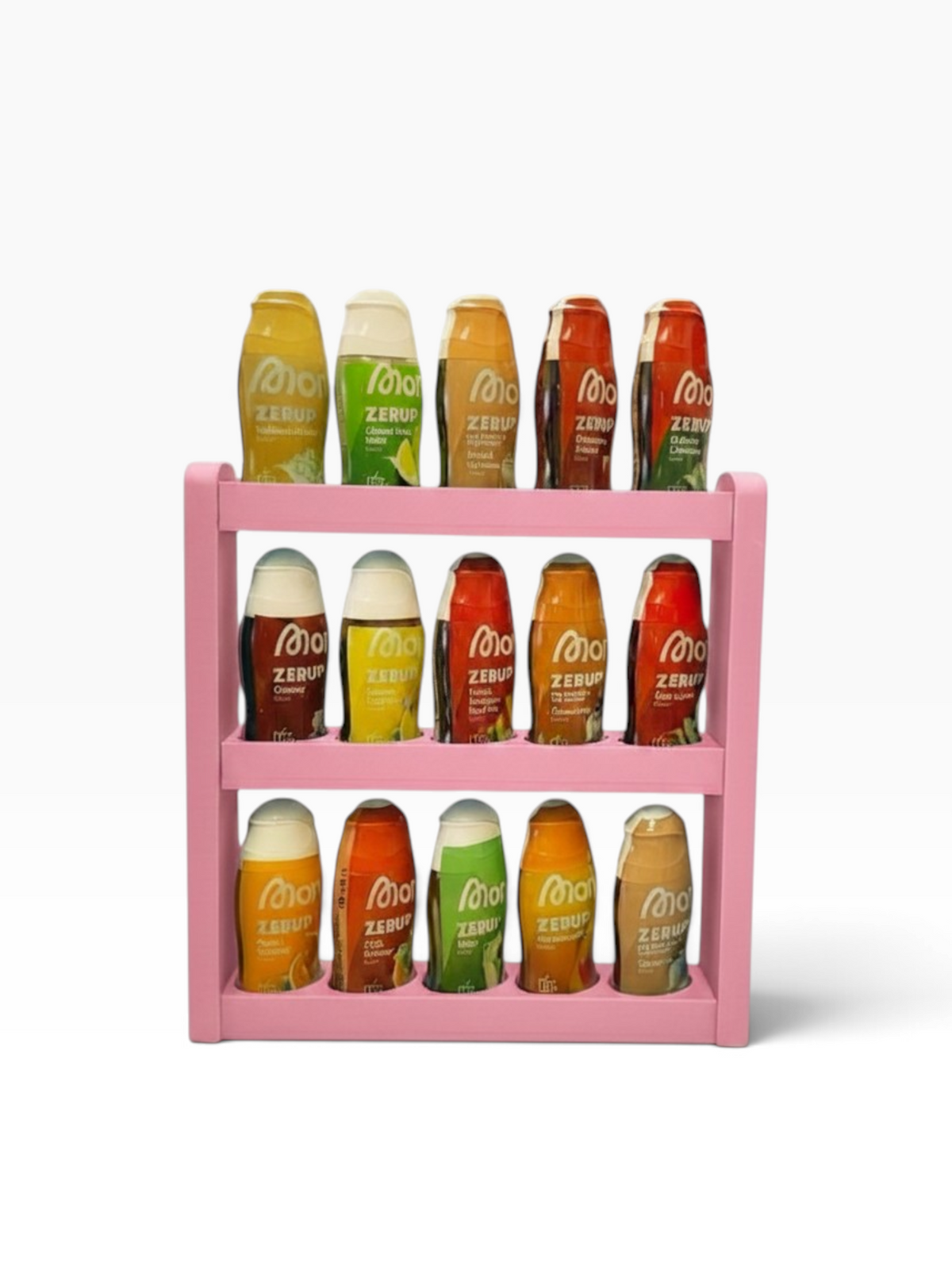 Sirupständer für 15 Sirup Flaschen – Kompatibel mit More Nutrition Zerups & ESN-Sirupflaschen – Küchen- & Bar-Organisation, robustes Design- Summer Edition