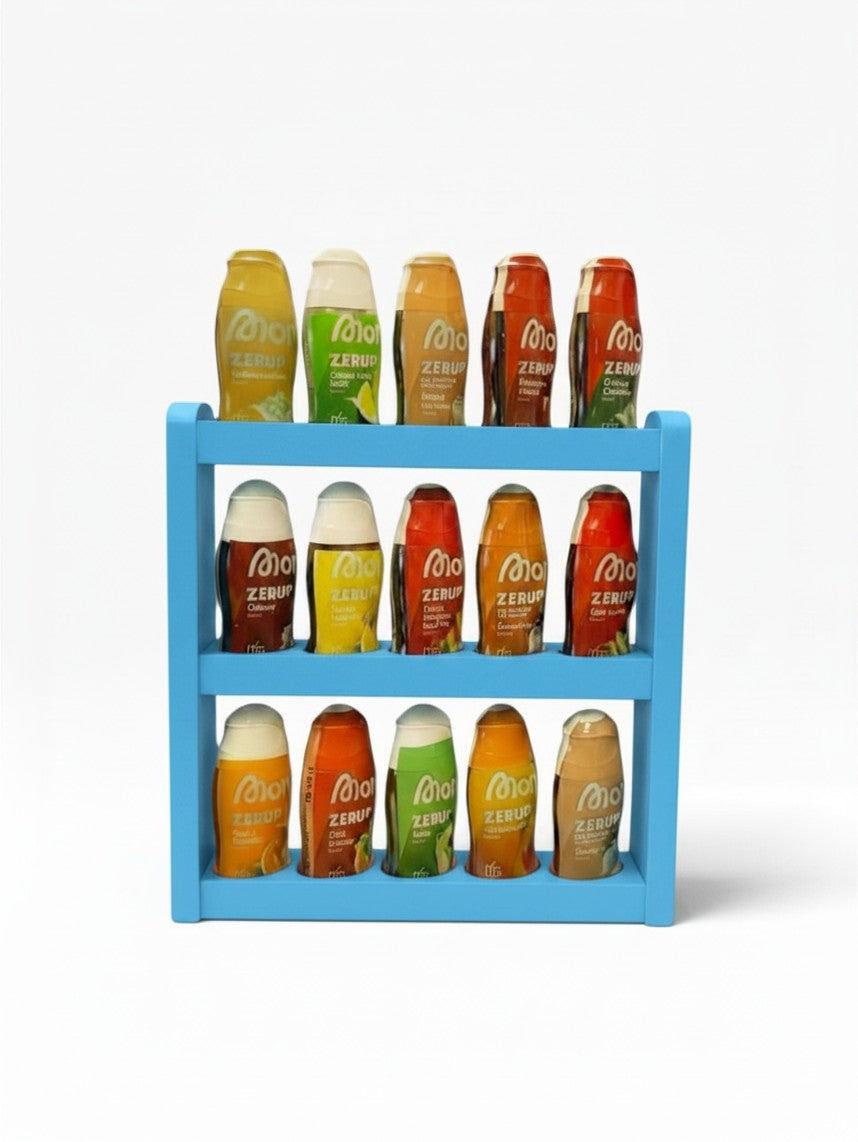 Sirupständer für 15 Sirup Flaschen – Kompatibel mit More Nutrition Zerups & ESN-Sirupflaschen – Küchen- & Bar-Organisation, robustes Design- Summer Edition